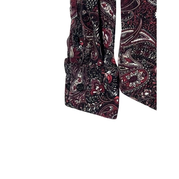 Chaps Women's No Iron Petite Shirt Red Paisley Button-Up Long Sleeve Size PM/M - Picture 5 of 9